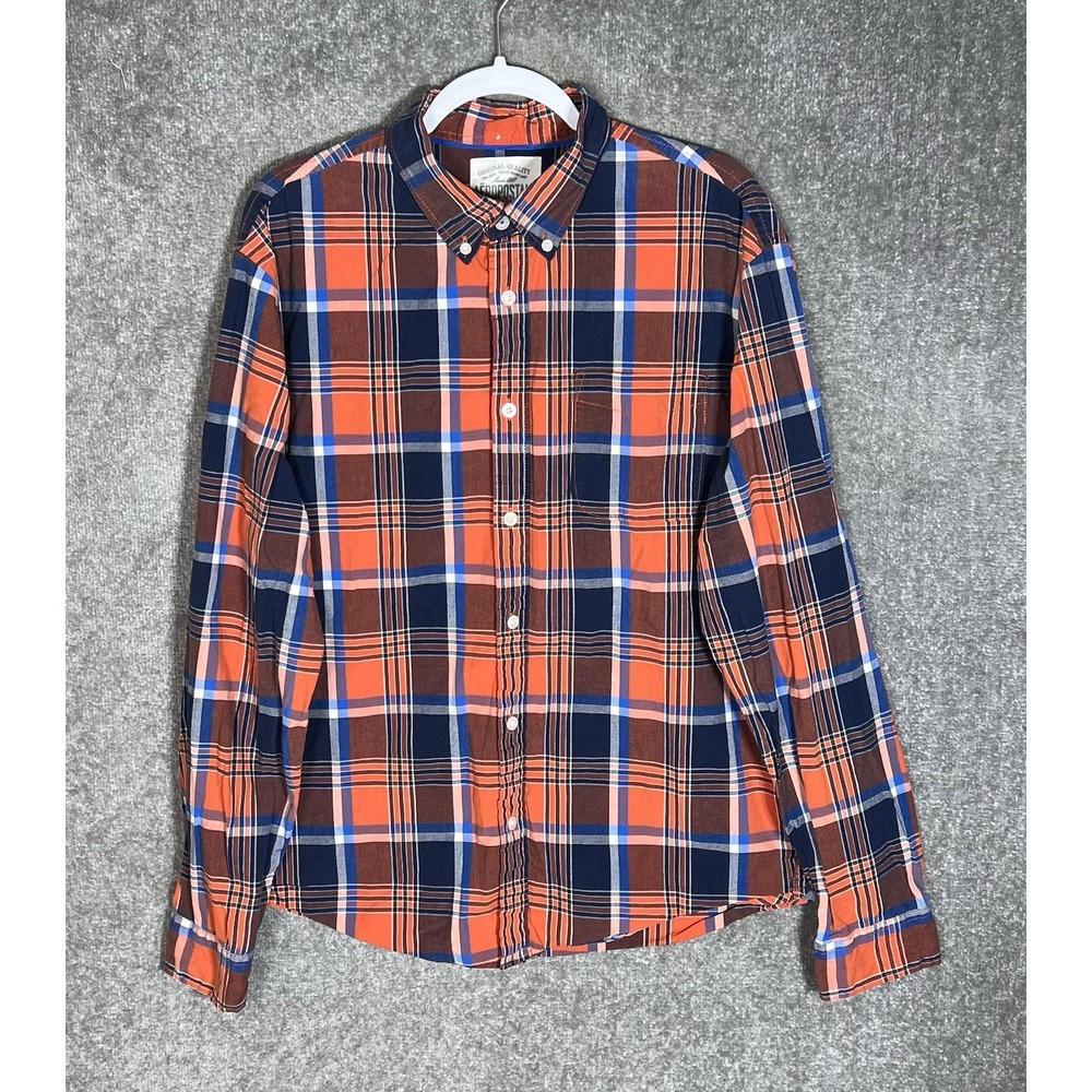 Aeropostale Button Down Shirt Mens Siz XL Orange Blue Plaid Cotton Chest Pocket
